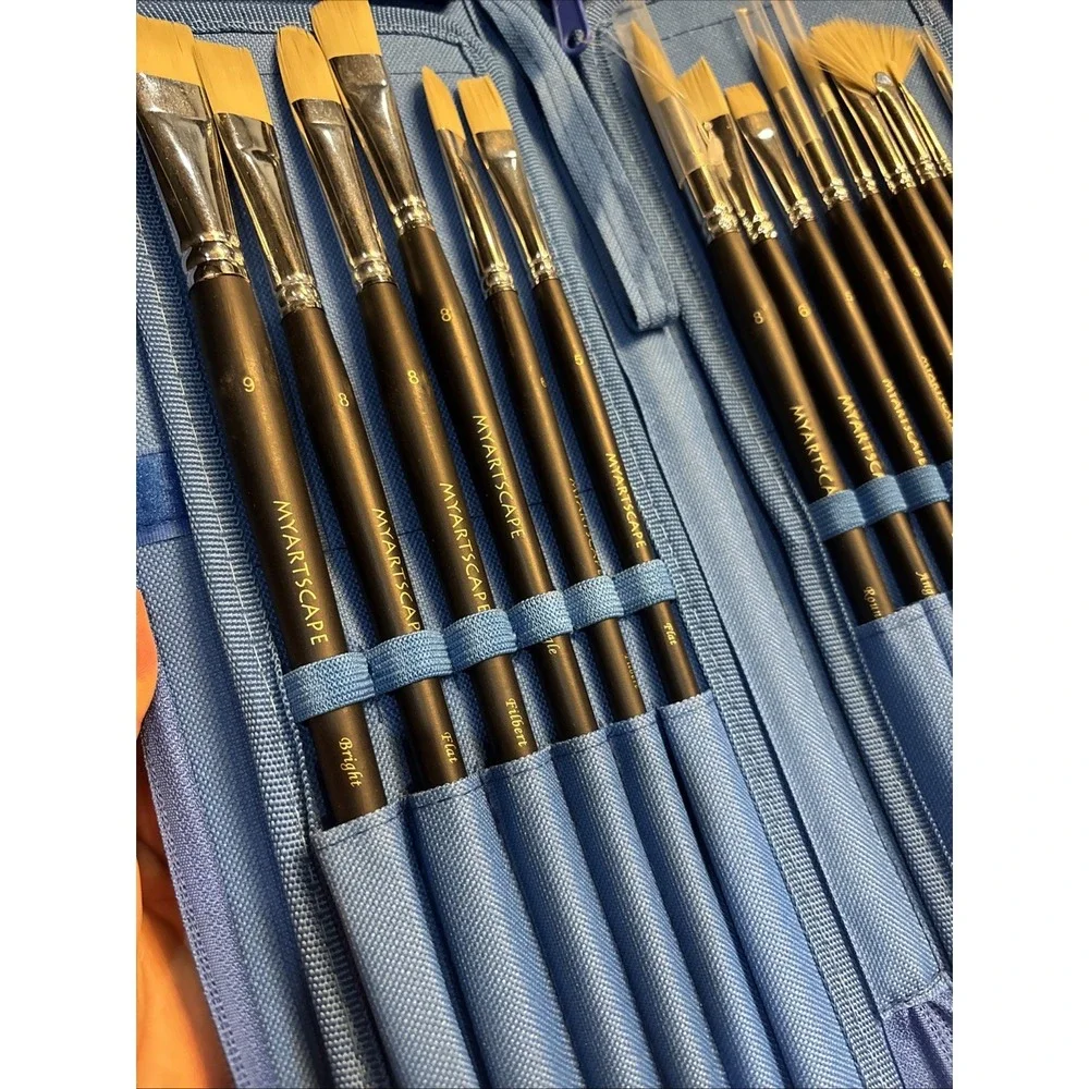 MYARTSCAPE Paint Brushes - 15 Pc Art Brush Set for Watercolor, Acrylic, Oil
